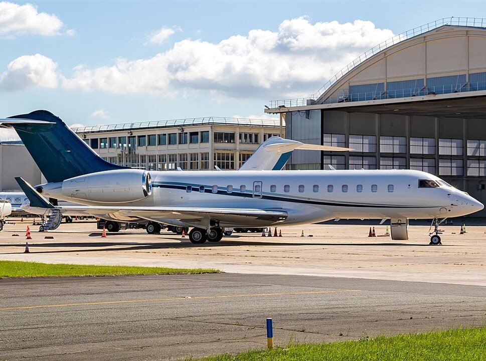 Bombardier Global private jet parked on African airport ramp