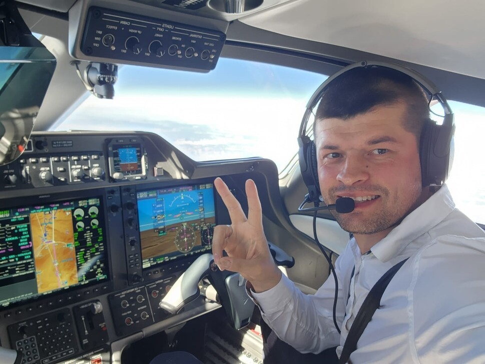 Gheorghe Turcanu in the cockpit of his Embraer Phenom 100 jet